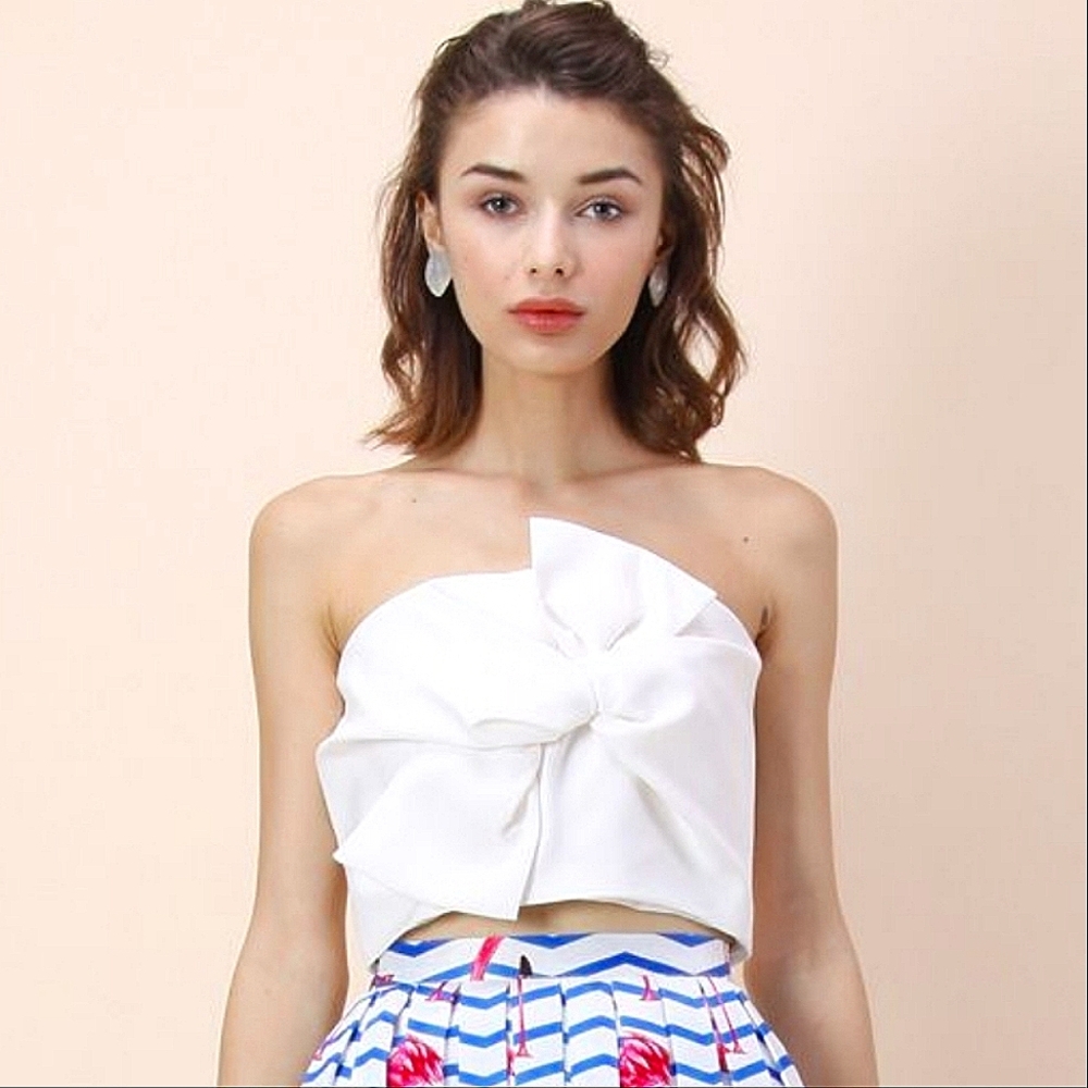 Chicwish sweet knot bustier short crop top white bow twist Medium M